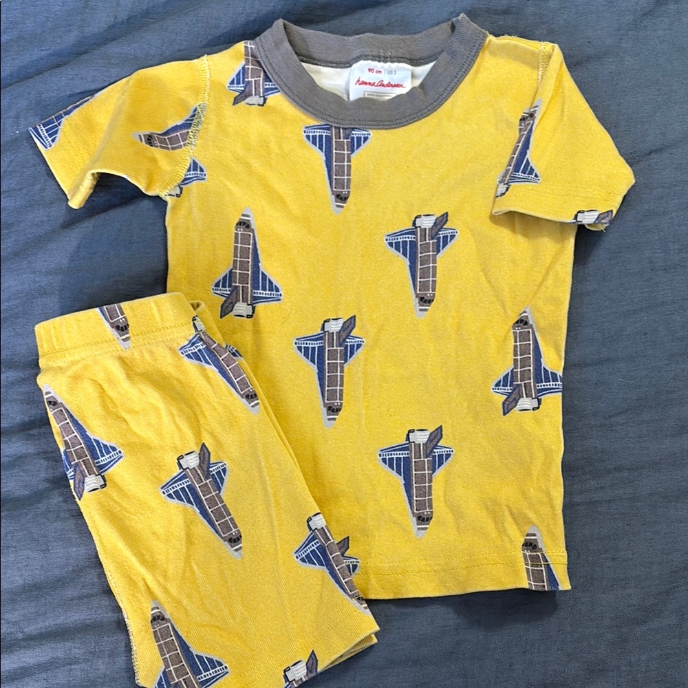 3T Hanna Andersson Short John’s Yellow Airplane Pajamas